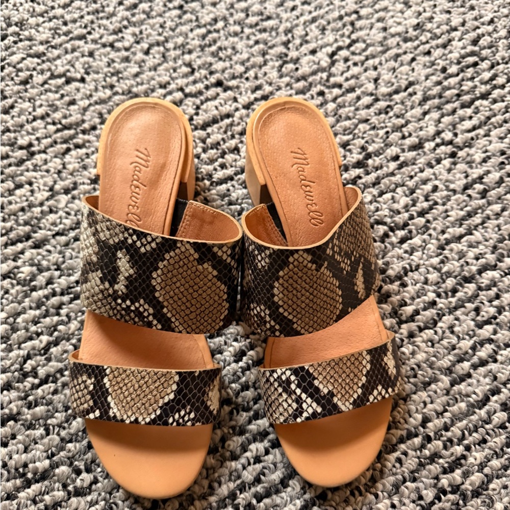 Madewell Sandal Mules with Snake-Print Double Straps